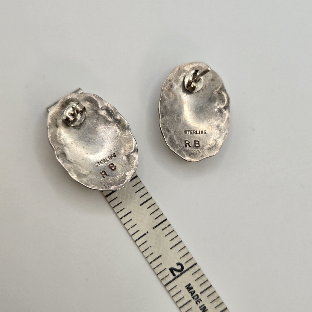 Sterling Silver Inlay Navajo Stud Earrings Richard Begay Native Artist Vintage - Picture 11 of 12